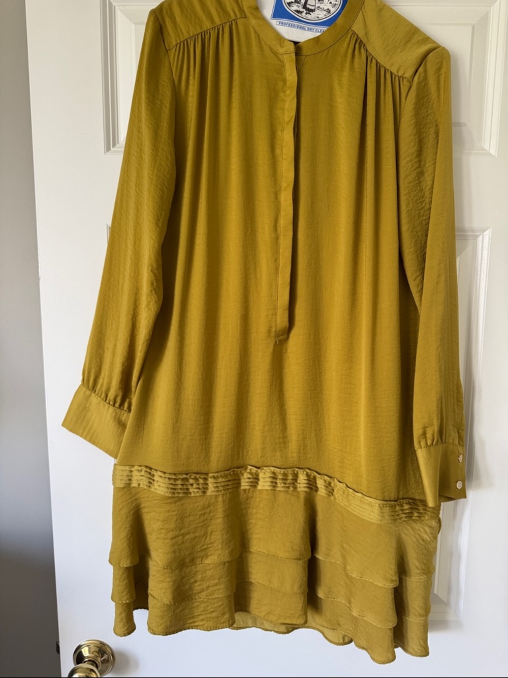 Banana Republic Mustard Tiered Long-Sleeve Dress